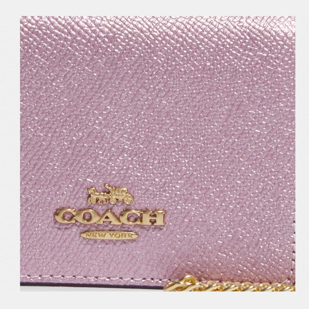 COACH Mini Wallet On A Chain Gold / Metallic Pink CE666 MSRP $150 - New - Picture 5 of 5